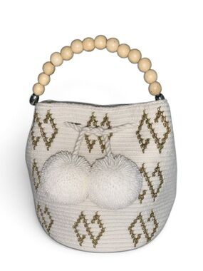 Authentic EKAA WAYÚU Premium Lined Mochila Bag – Metallic Gold & Cream